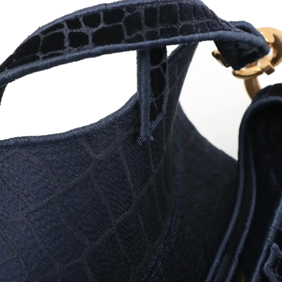Pre-Loved Saddle Shoulder Bag Crocodile Embossed Velvet Mini with Aged Gold Hardware, Navy