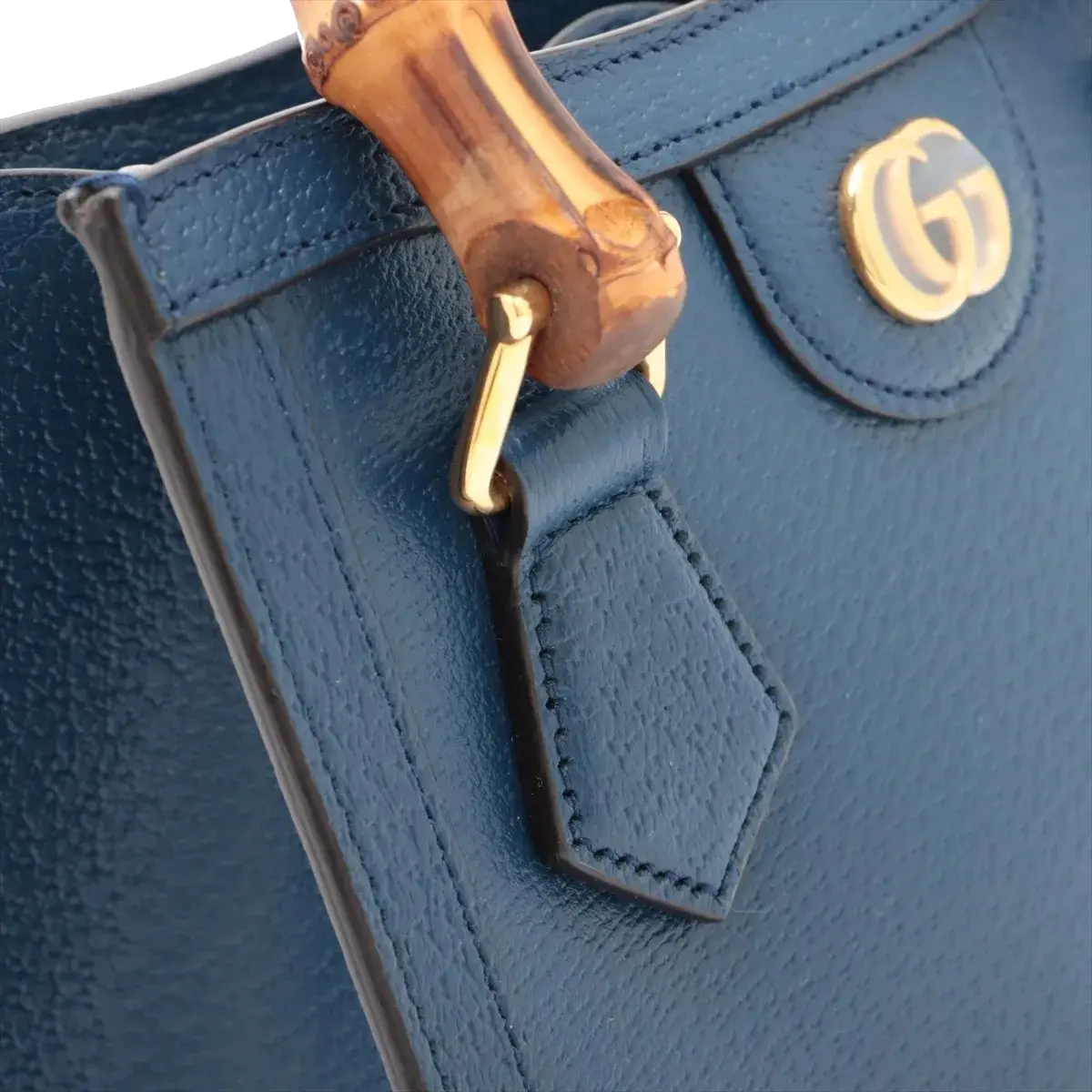 Pre-Loved Diana Bamboo Tote Leather Mini with Gold Hardware, Blue