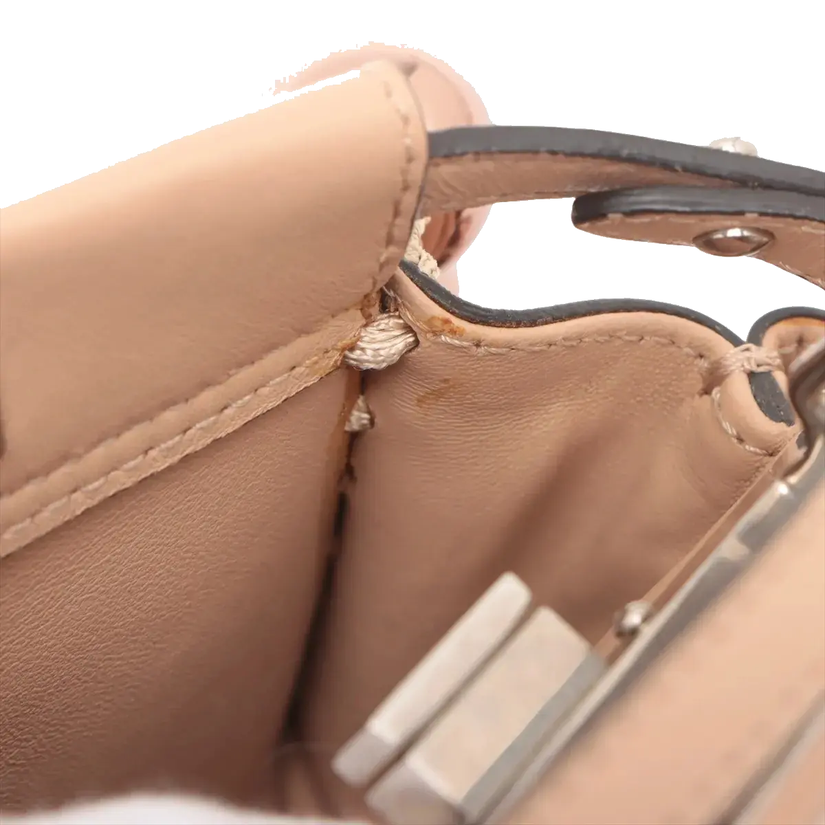 Pre-Loved Peekaboo Handbag Leather Micro with Silver Hardware, Beige
