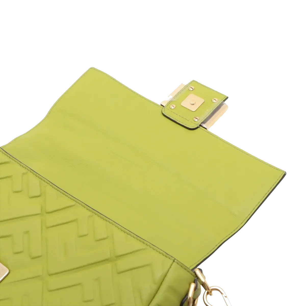 Pre-Loved Baguette Shoulder Bag Embossed FF Logo Leather Medium with Gold Hardware, Green