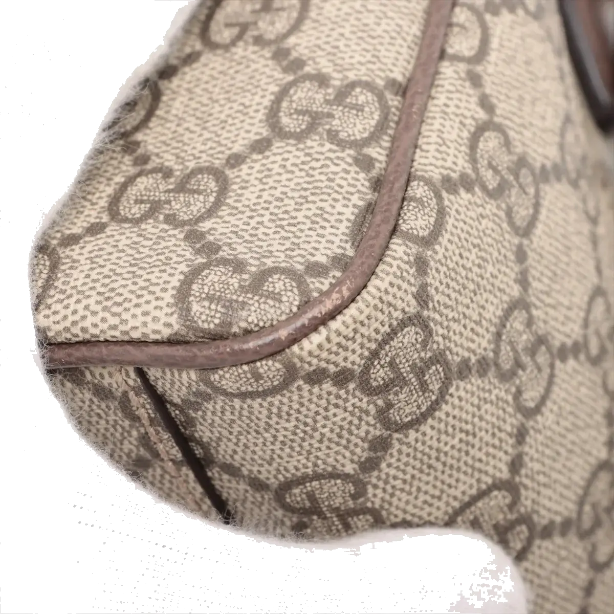 Pre-Loved Ophidia GG Mini Boston Handbag Monogram Coated Canvas Mini with Gold Hardware, Beige Ebony