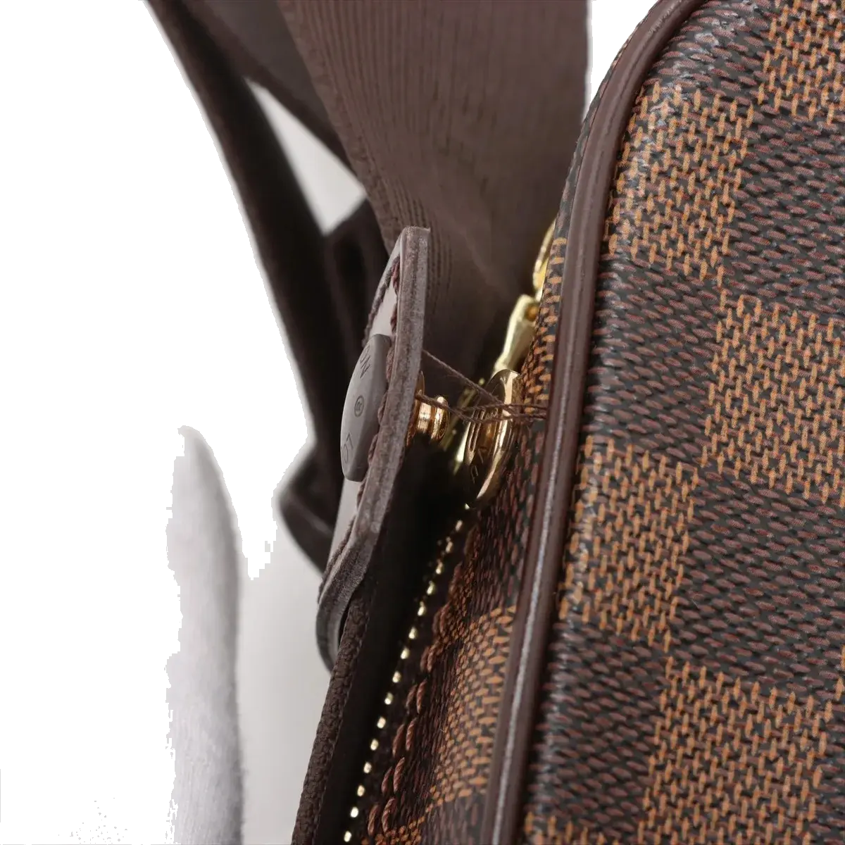 Pre-Loved Olav Crossbody Bag Damier Coated Canvas PM with Gold Hardware, Brown