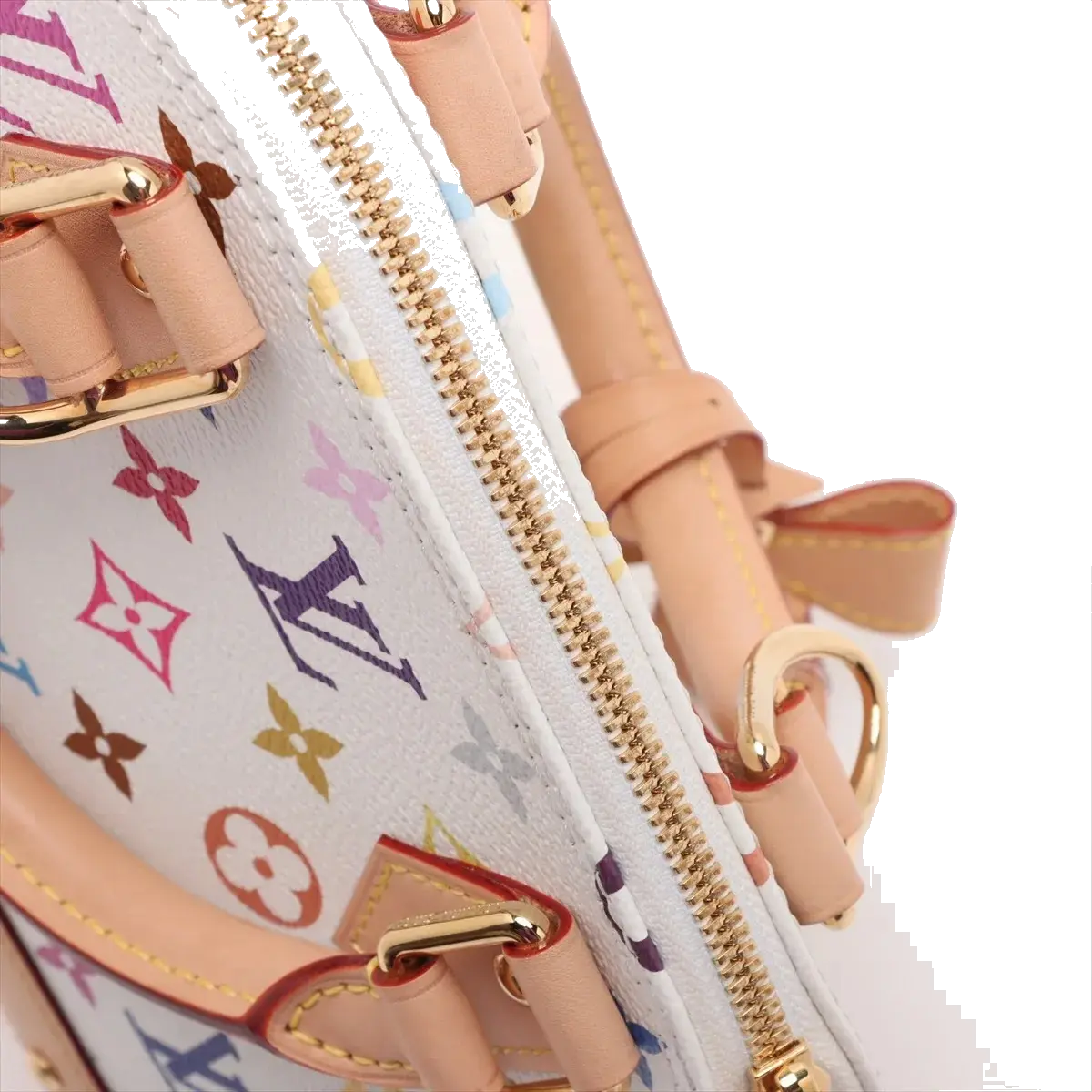 Pre-Loved Alma BB Handbag Monogram Coated Canvas BB with Gold Hardware, White Multicolore