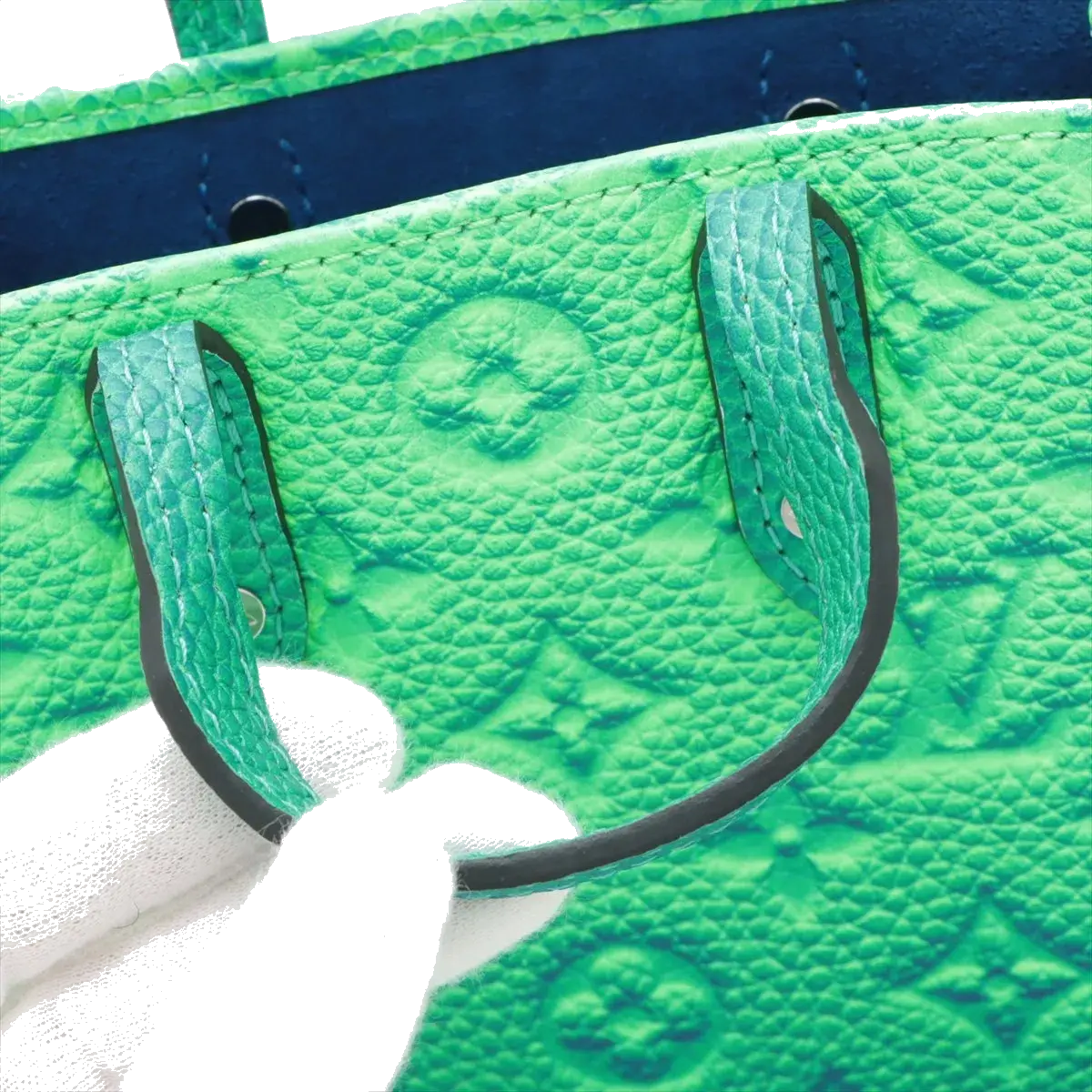 Pre-Loved Sac Plat Tote Monogram Leather XS with Silver Hardware, Green Blue Gradient