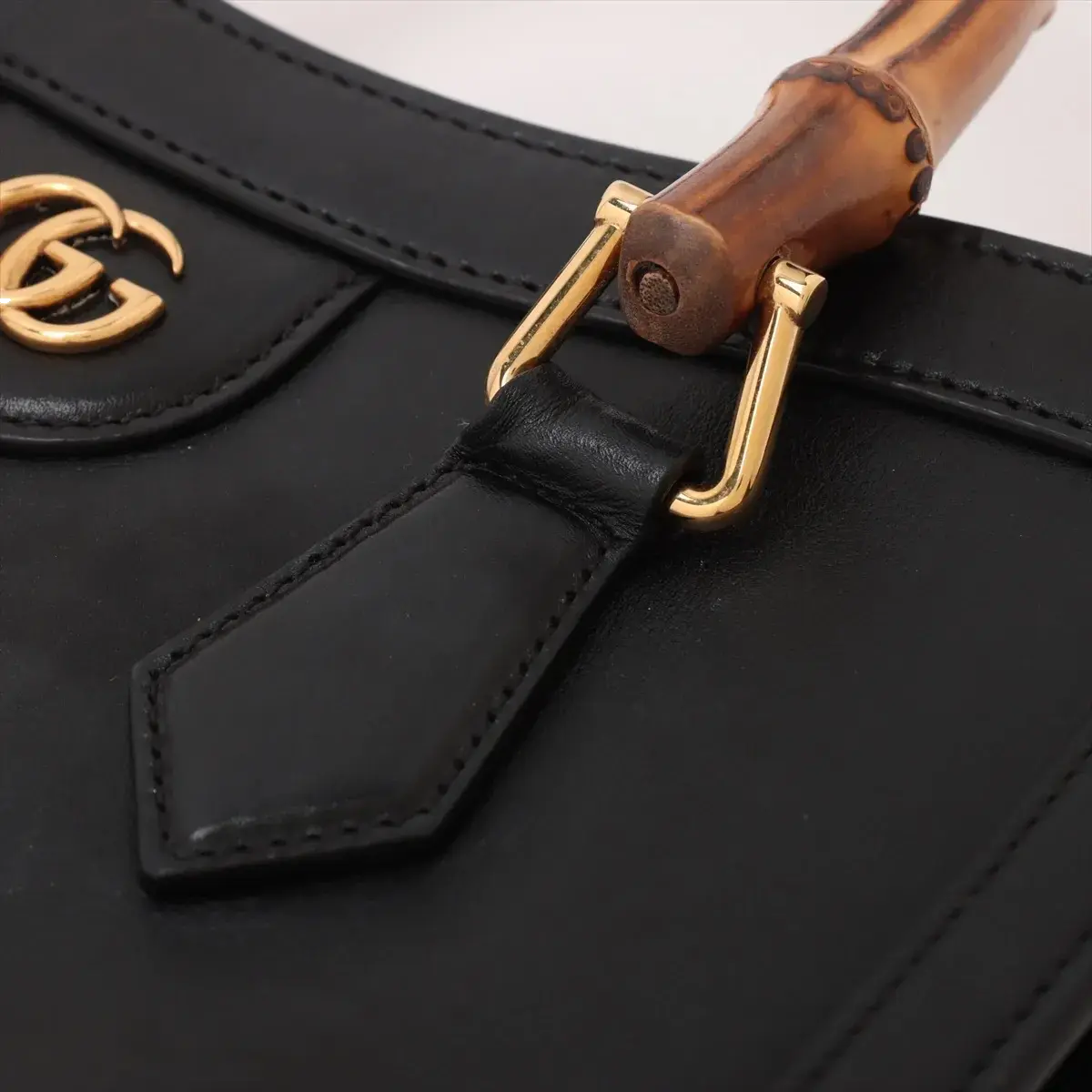 Pre-Loved Diana Bamboo Tote Leather Small with Gold Hardware, Black