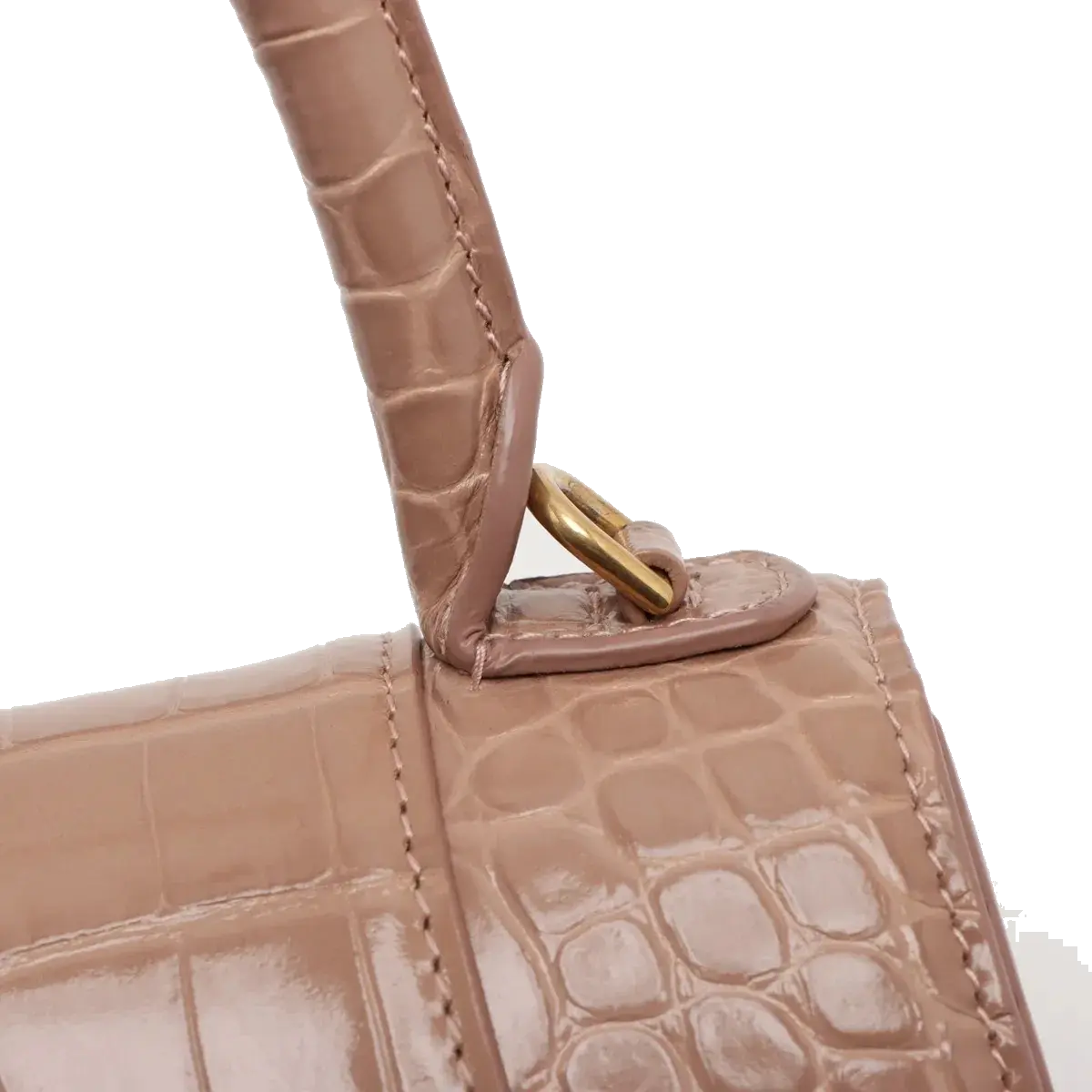 Pre-Loved Hourglass Handbag Crocodile Embossed Leather Small with Gold Hardware, Beige