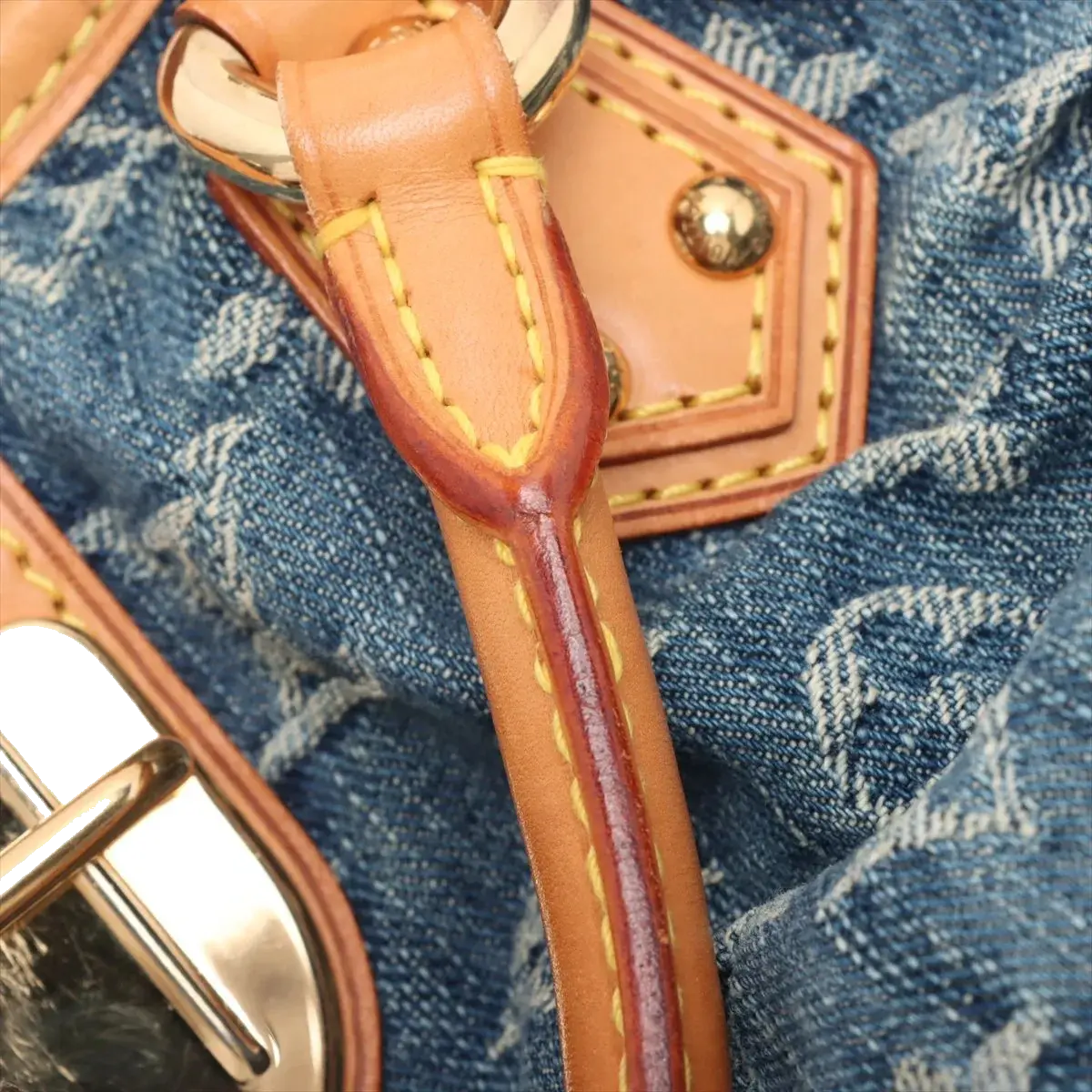 Pre-Loved Pleaty Handbag Monogram Denim Small with Gold Hardware, Blue