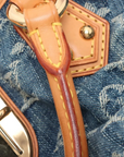 Pre-Loved Pleaty Handbag Monogram Denim Small with Gold Hardware, Blue