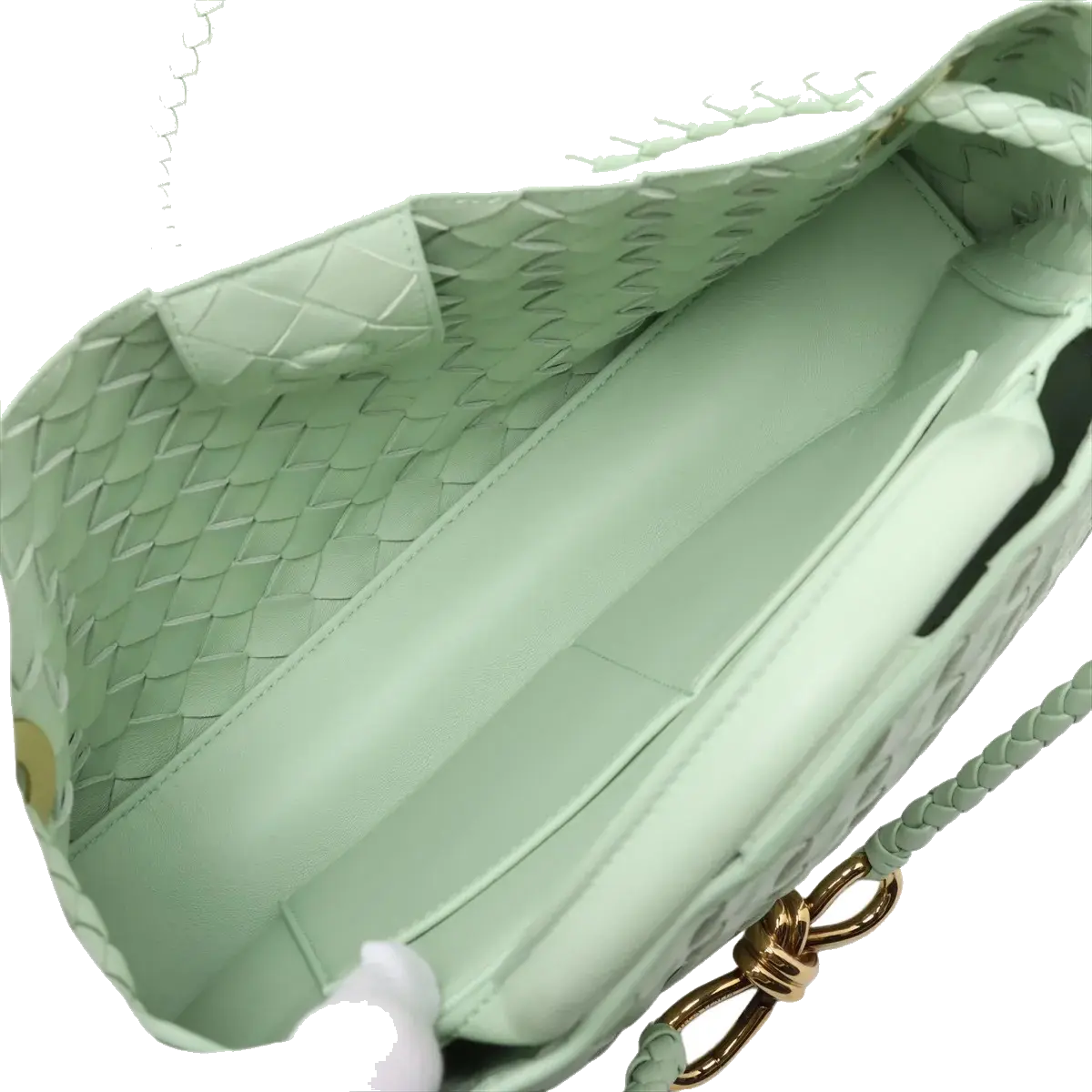 Pre-Loved Andiamo Handbag Intrecciato Leather Small with Gold Hardware, Mint Green