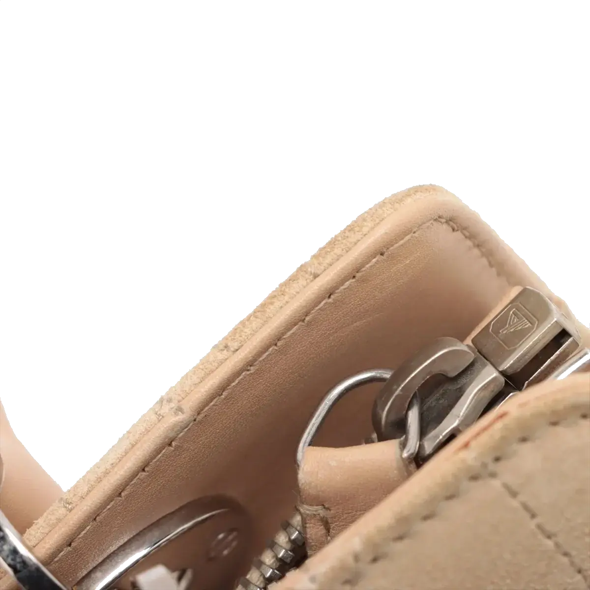 Pre-Loved Lady Dior East West Handbag Cannage Suede with Silver Hardware, Beige