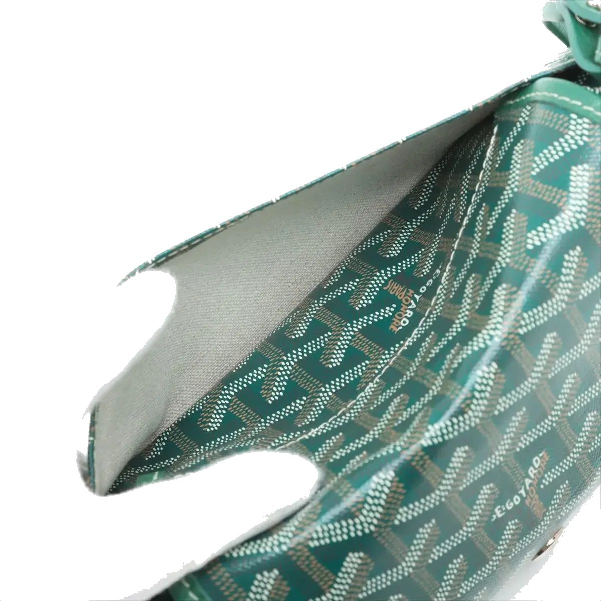 Pre-Loved Plumet Crossbody Bag Goyardine Chevron Coated Canvas with Silver Hardware, Green