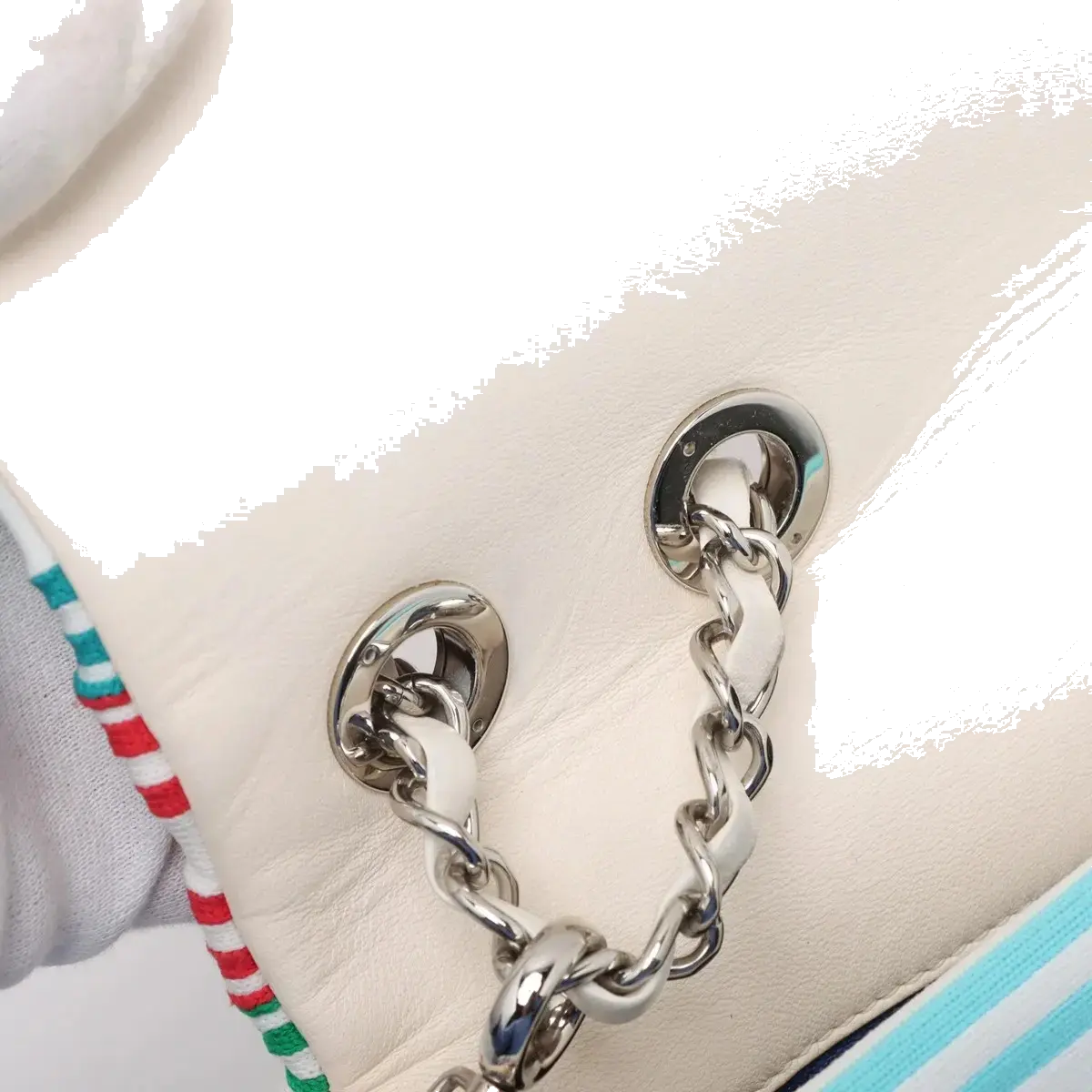 Pre-Loved Coco Stripe Flap Shoulder Bag Striped Canvas with Silver Hardware, Multicolor