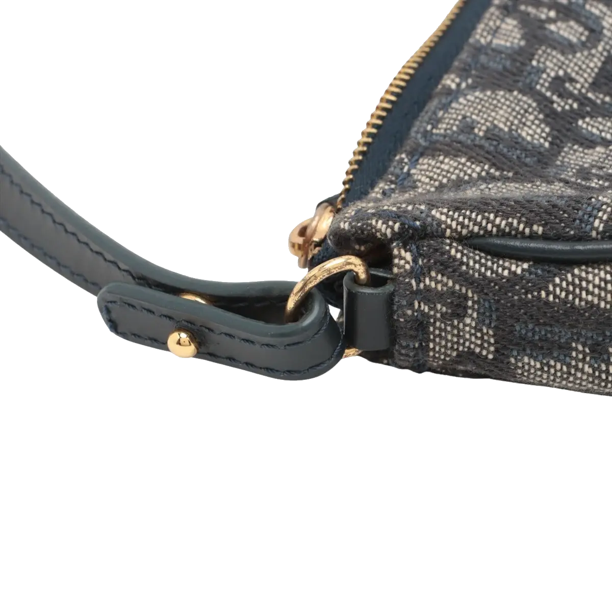 Pre-Loved Saddle Pochette Shoulder Bag Oblique Coated Canvas Mini with Gold Hardware, Navy Blue
