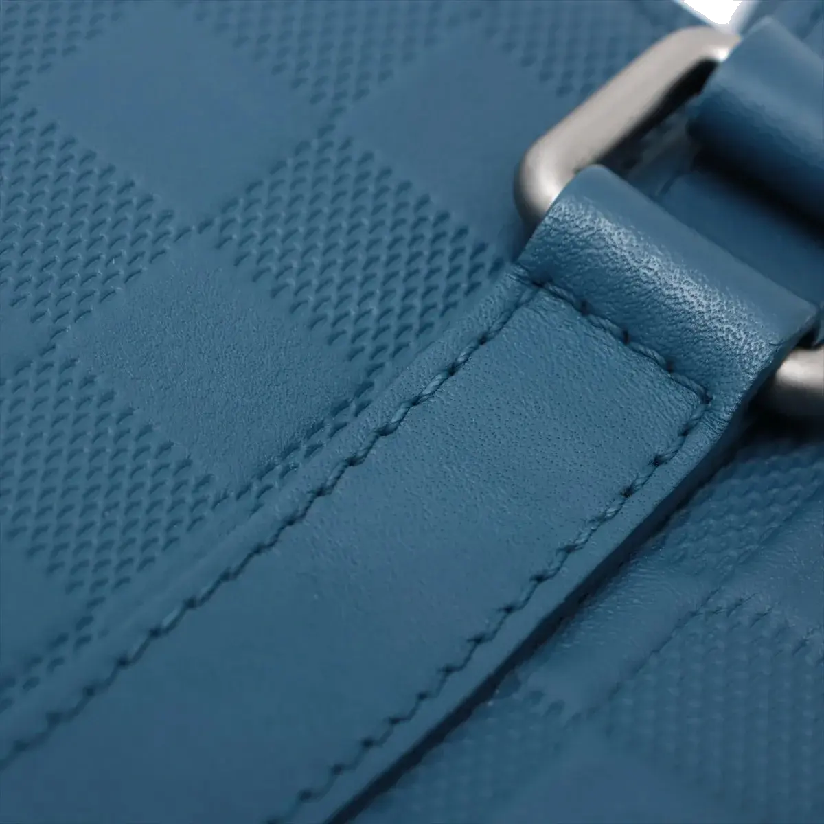 Pre-Loved Tadao Tote Damier Leather with Silver Hardware, Teal Blue