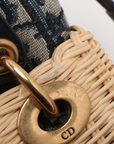 Pre-Loved Lady Dior Wicker Handbag Wicker Oblique Medium with Aged Gold Hardware, Natural / Navy