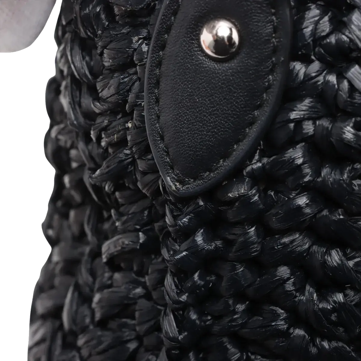 Pre-Loved Crossbody Bag Crochet Raffia with Silver Hardware, Black