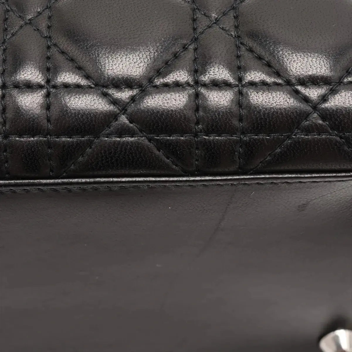 Pre-Loved Lady Dior Handbag Cannage Leather Large with Silver Hardware, Black