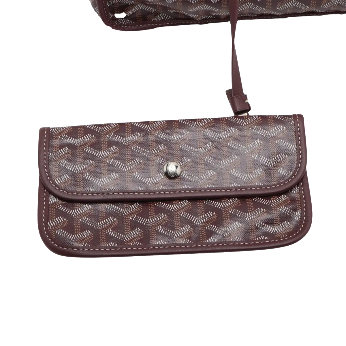 Pre-Loved Anjou Tote Goyardine Chevron Coated Canvas PM with Silver Hardware, Burgundy