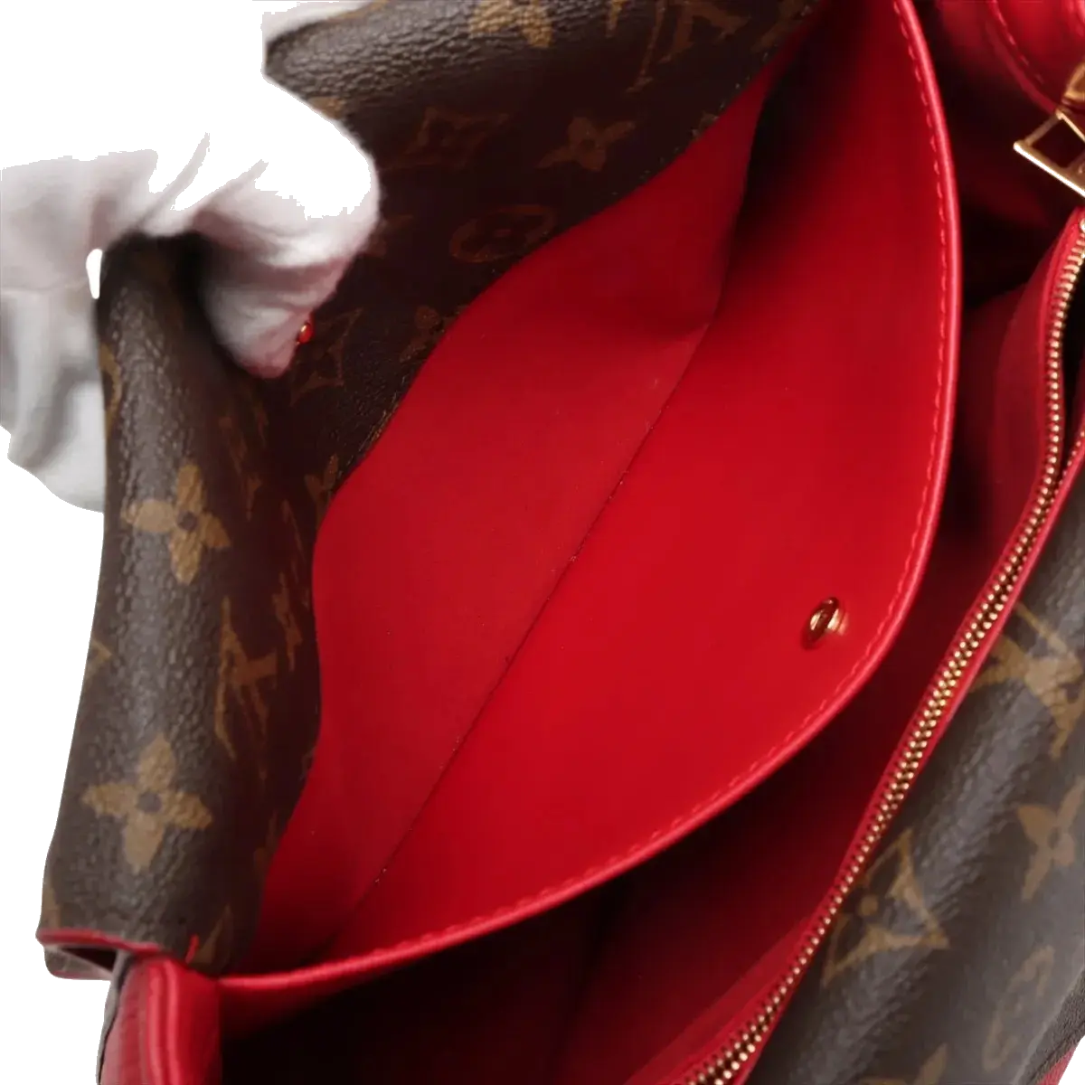 Pre-Loved Double V Handbag Monogram Leather with Gold Hardware, Red