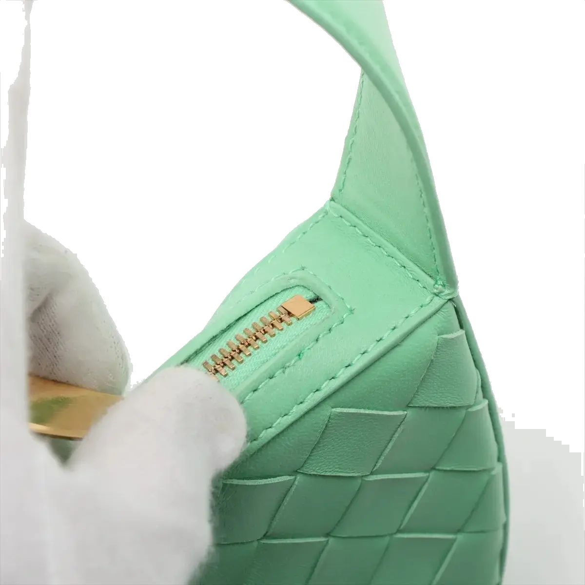 Pre-Loved Sunrise Shoulder Bag Intrecciato Leather Small with Gold Hardware, Mint Green