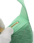 Pre-Loved Sunrise Shoulder Bag Intrecciato Leather Small with Gold Hardware, Mint Green