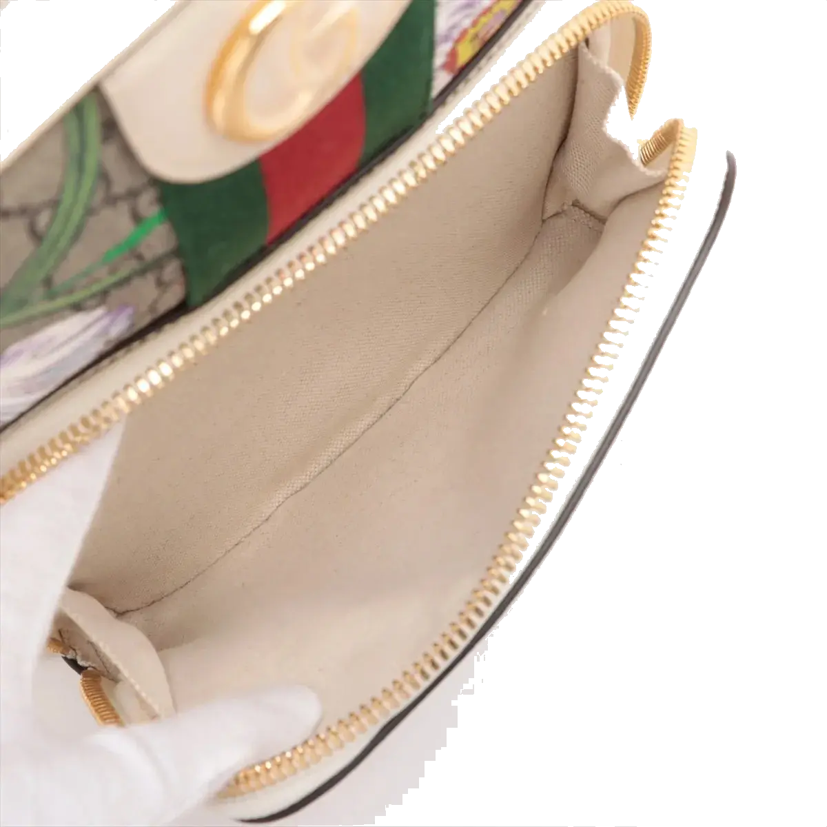 Pre-Loved Ophidia GG Flora Backpack Monogram Coated Canvas Small with Gold Hardware, Beige Ebony with Floral Multicolor