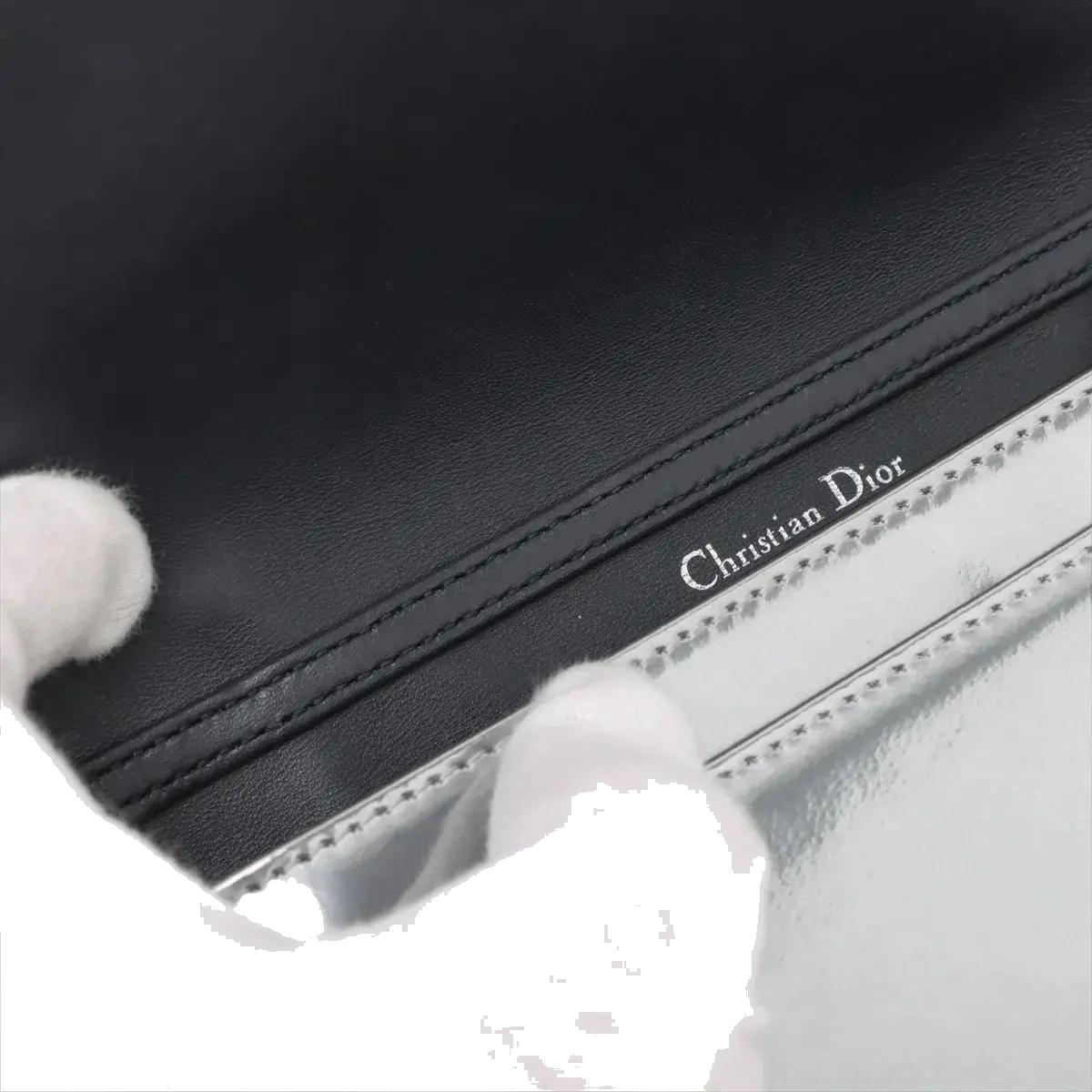 Pre-Loved Diorama Wallet on Chain Crossbody Bag Cannage Micro-Cannage Leather Small with Silver Hardware, Silver