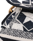Pre-Loved Saddle Shoulder Bag Star Canvas Medium with Aged Gold Hardware, Navy and White