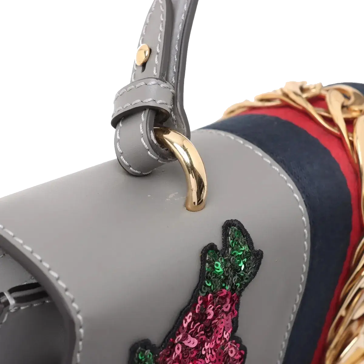 Pre-Loved Sylvie Handbag Floral Leather Medium with Gold Hardware, Gray