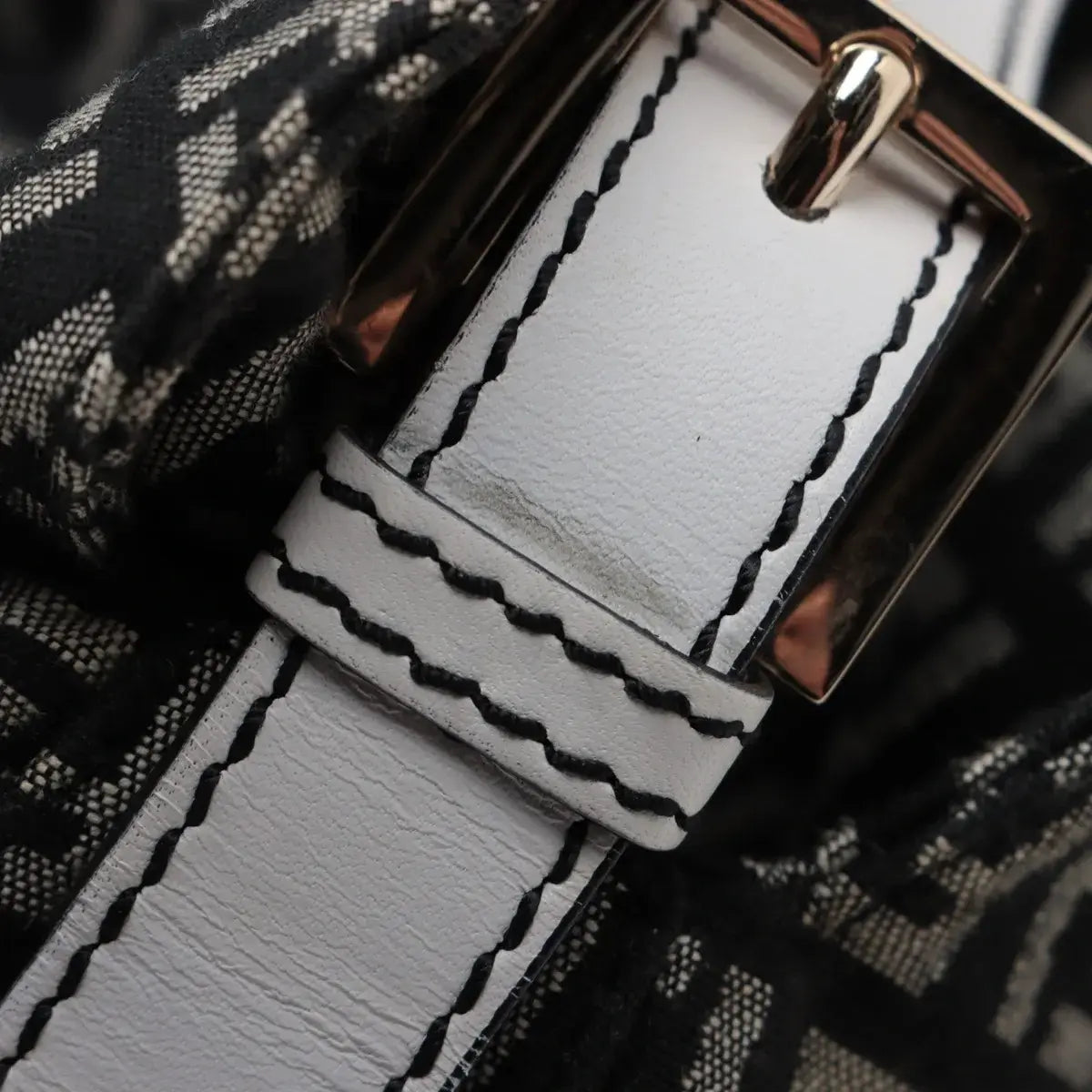 Pre-Loved Mamma Baguette Shoulder Bag Zucchino Coated Canvas with Gold Hardware, Black and Grey