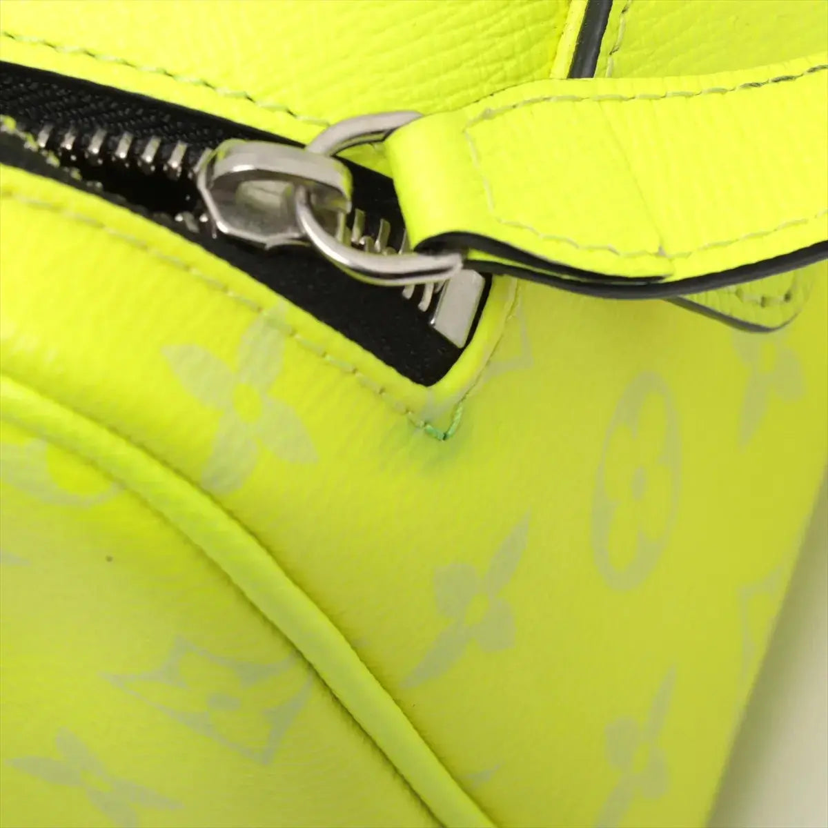 Pre-Loved Dopp Kit Pochette Monogram Coated Canvas with Silver Hardware, Neon Yellow