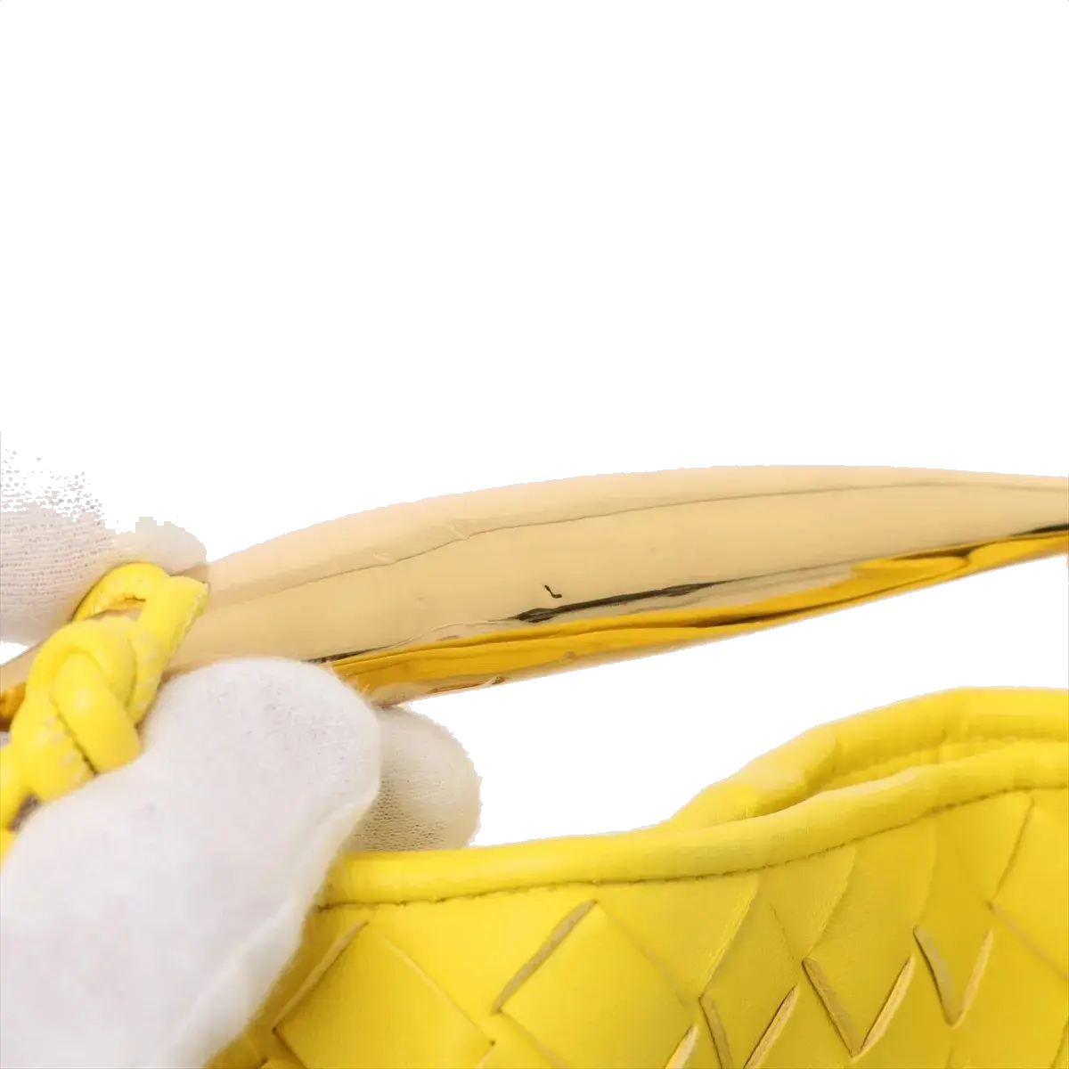 Pre-Loved Sardine Mini Shoulder Bag Intrecciato Leather Mini with Gold Hardware, Yellow