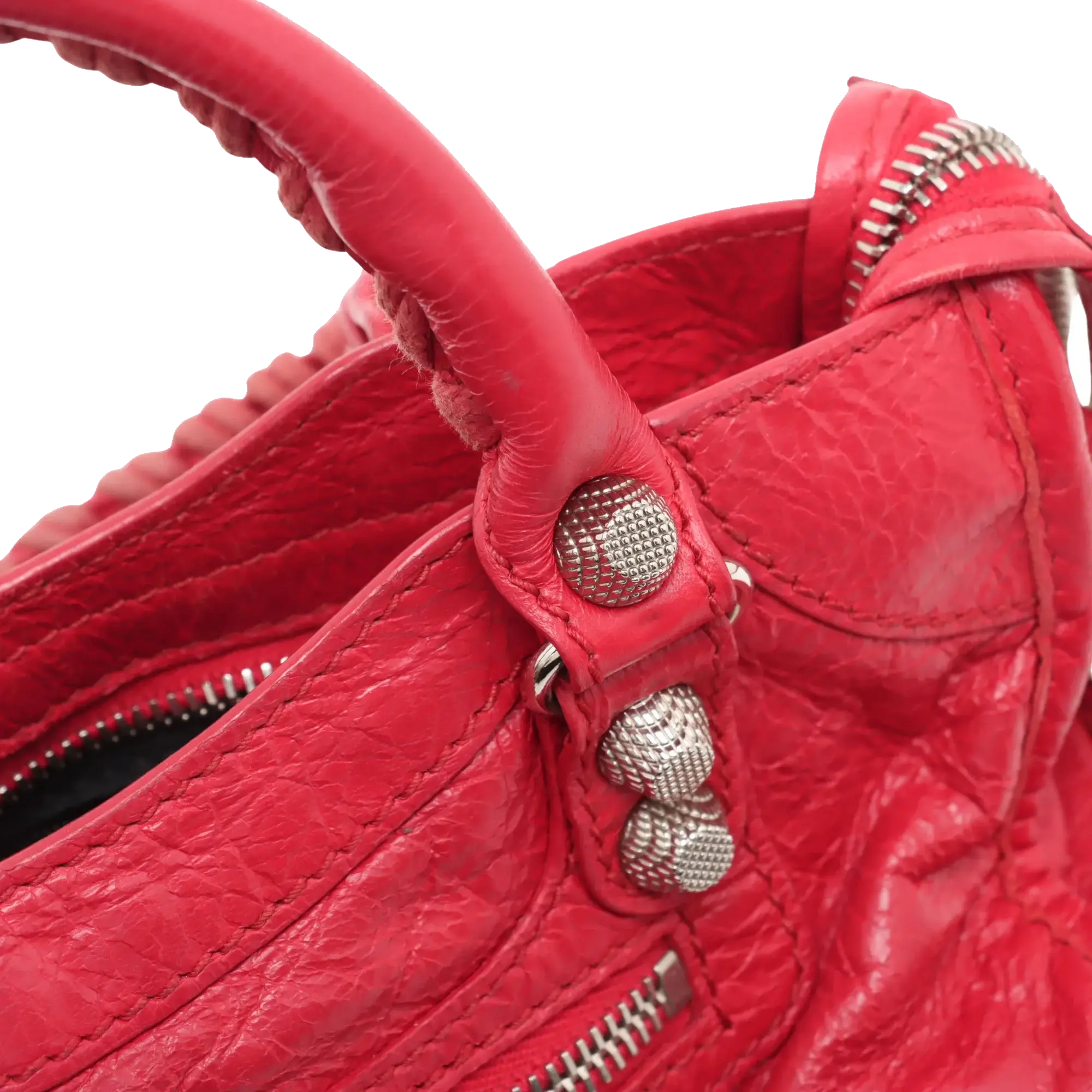 Pre-Loved Classic City Handbag Leather Mini with Silver Hardware, Red