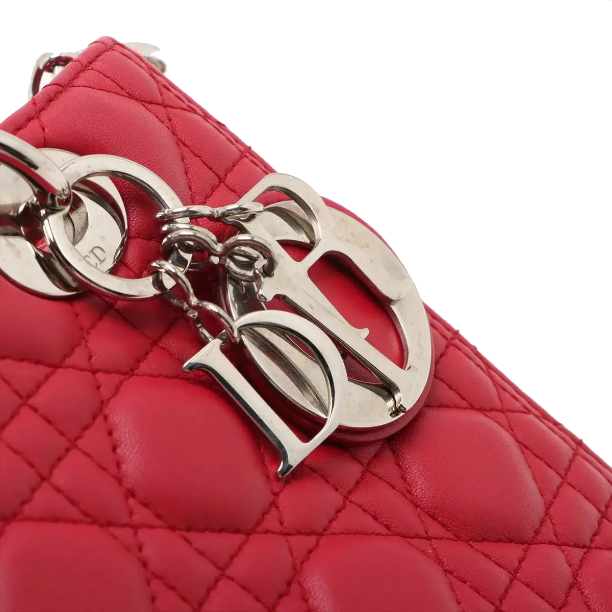 Pre-Loved Lady Dior Handbag Cannage Leather Medium with Silver Hardware, Red