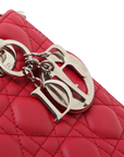 Pre-Loved Lady Dior Handbag Cannage Leather Medium with Silver Hardware, Red