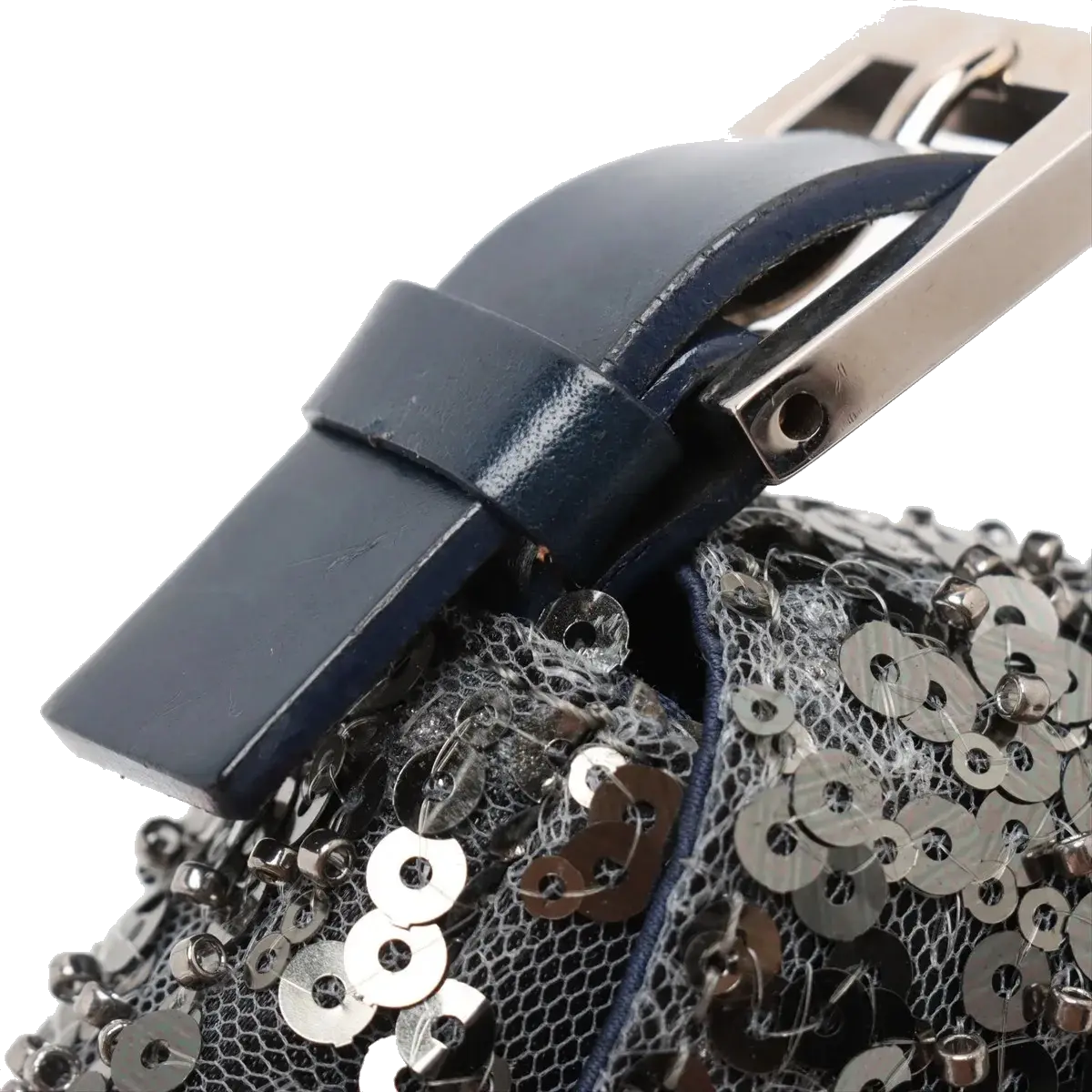 Pre-Loved Mamma Baguette Shoulder Bag Sequined with Silver Hardware, Silver