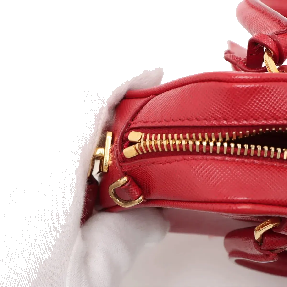 Pre-Loved Saffiano Mini Bauletto Handbag Leather Mini with Gold Hardware, Red