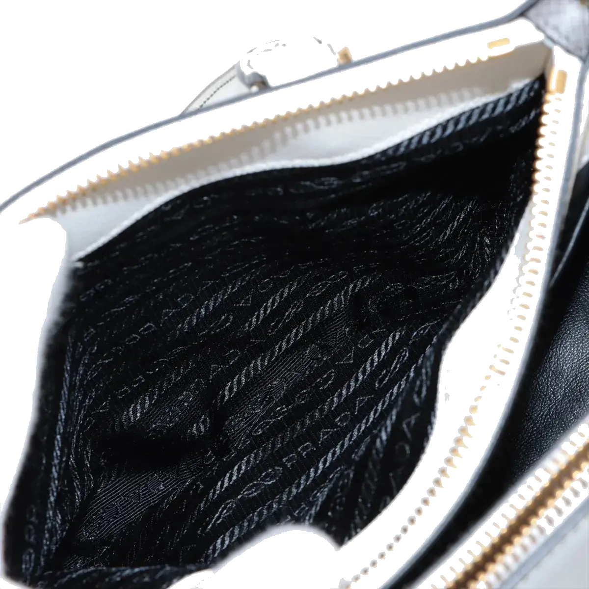 Pre-Loved Galleria Handbag Leather Small with Gold Hardware, Gradient Grey/White