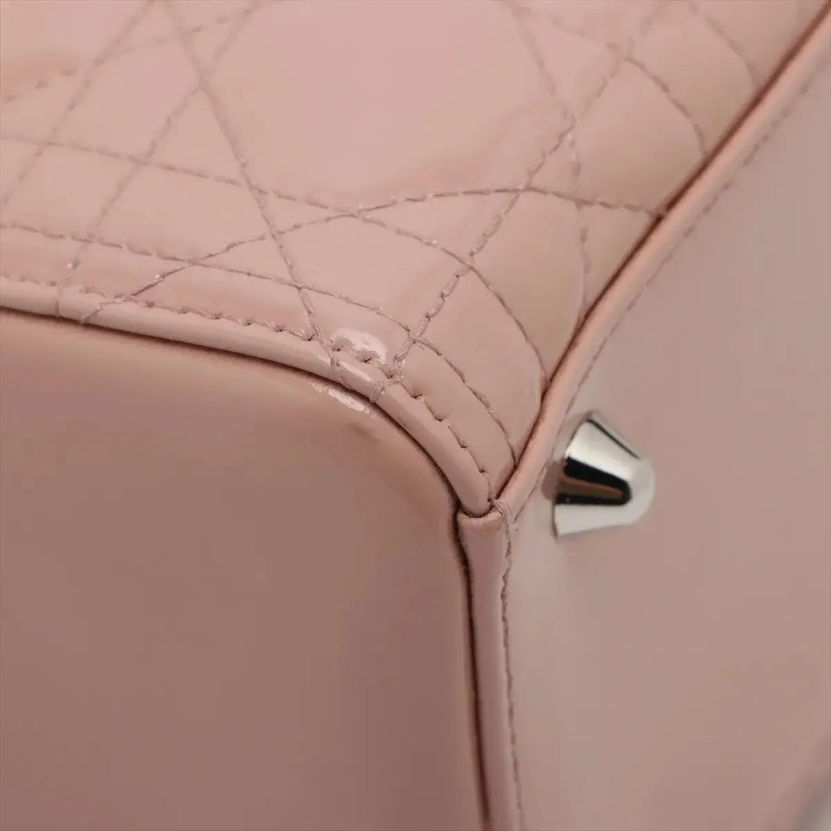 Pre-Loved Lady Dior Handbag Cannage Patent Leather Large with Silver Hardware, Pink