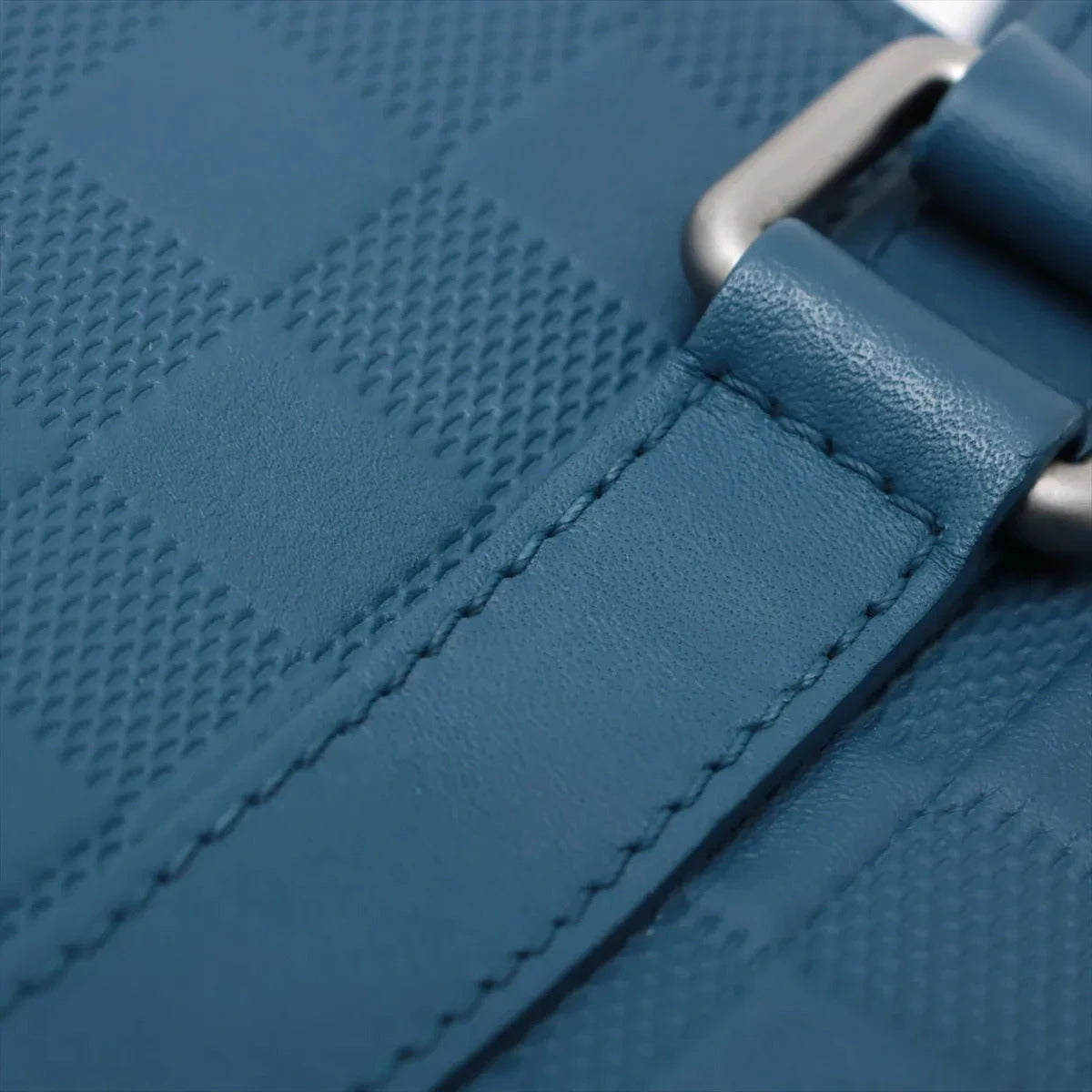 Pre-Loved Tadao Tote Damier Leather with Silver Hardware, Teal Blue