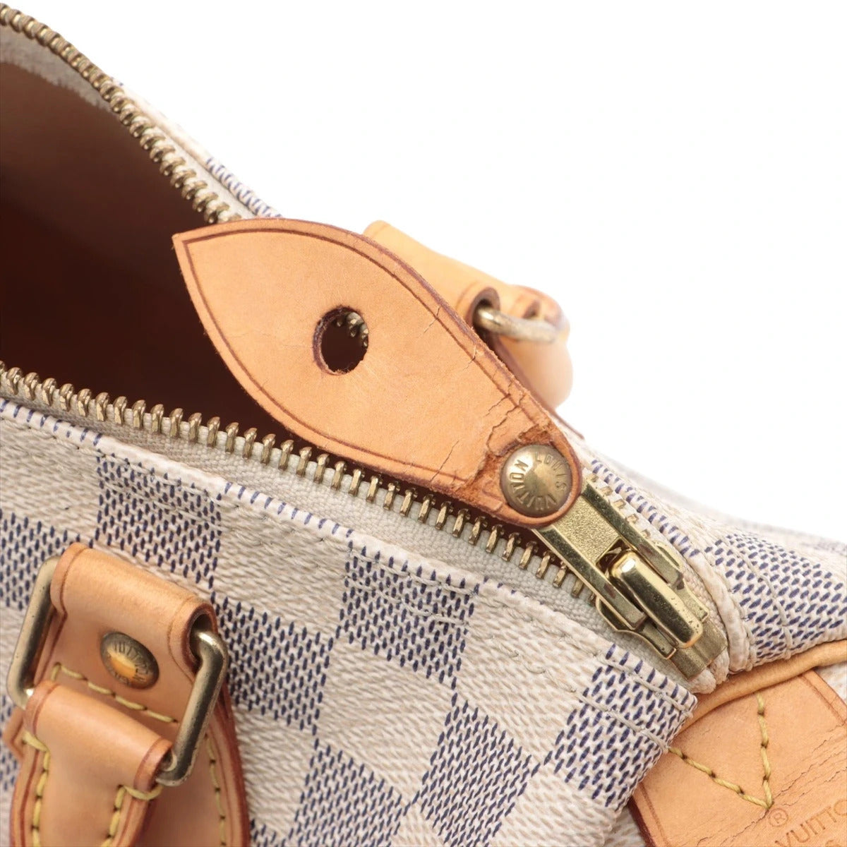 Pre-Loved Speedy Handbag Damier Coated Canvas 25 with Gold Hardware, Cream
