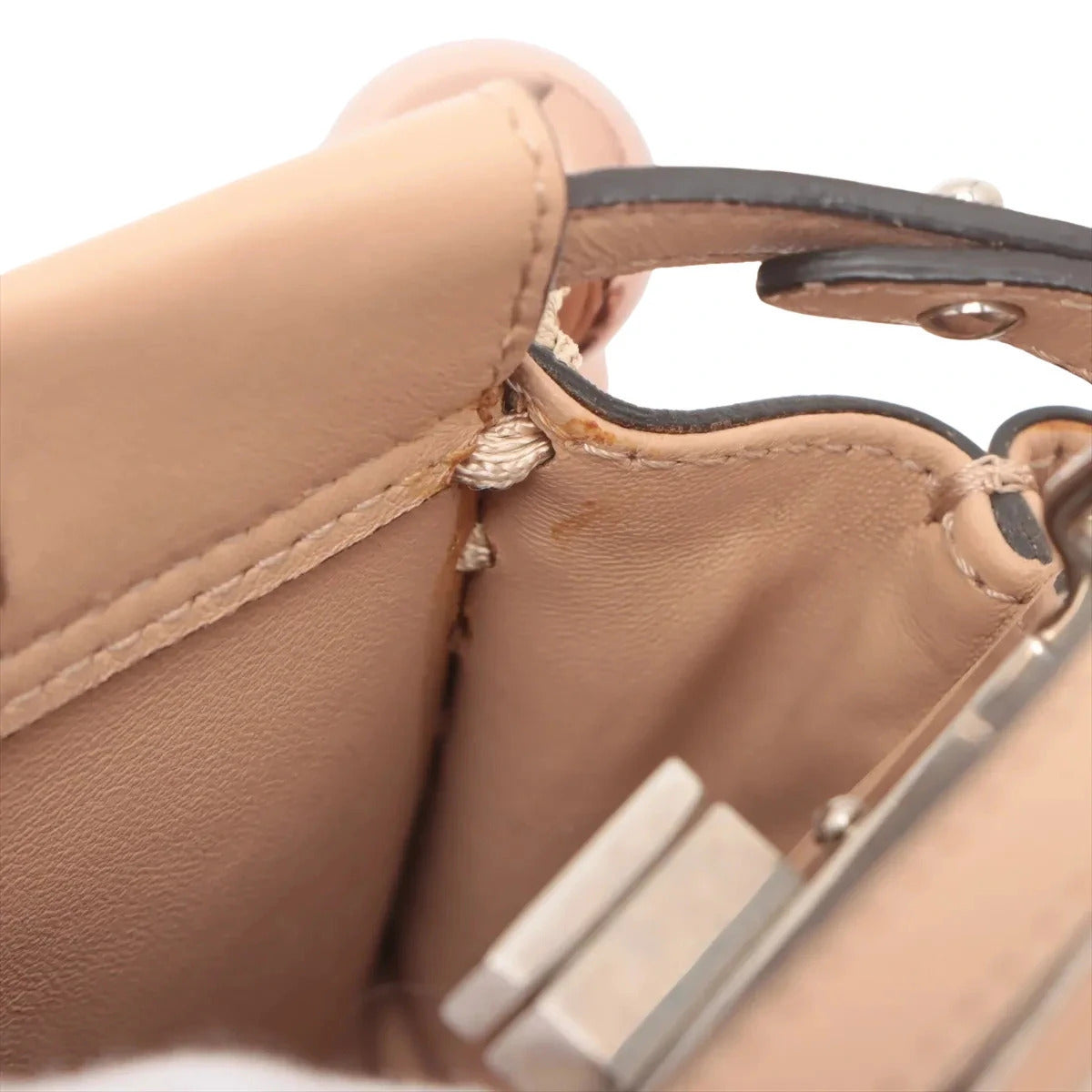 Pre-Loved Peekaboo Handbag Leather Micro with Silver Hardware, Beige