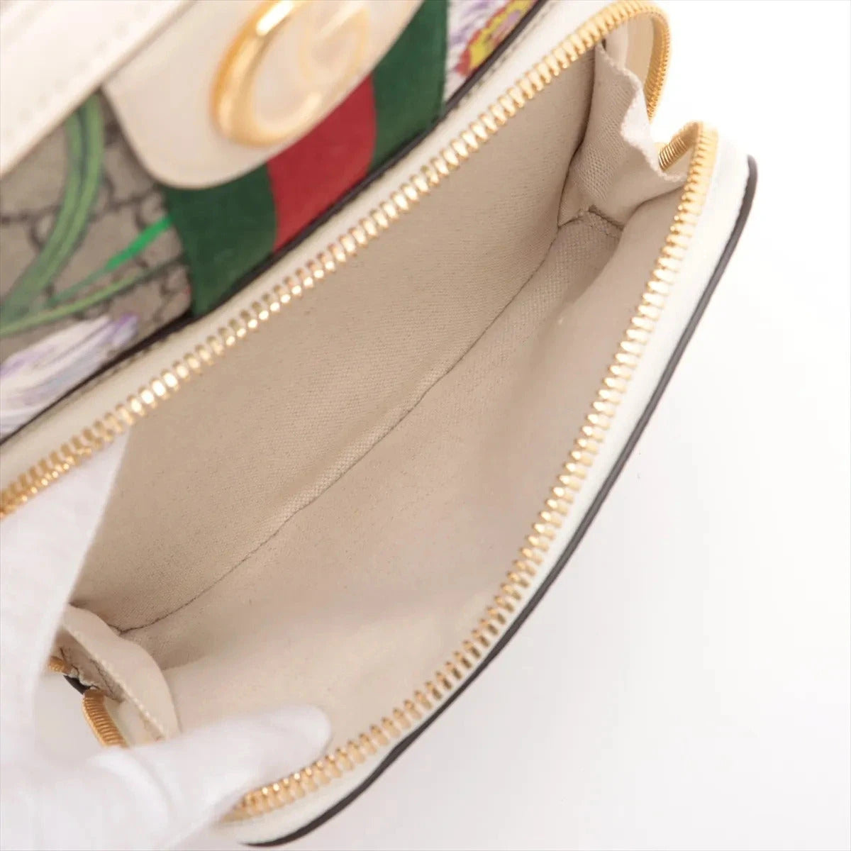 Pre-Loved Ophidia GG Flora Backpack Monogram Coated Canvas Small with Gold Hardware, Beige Ebony with Floral Multicolor