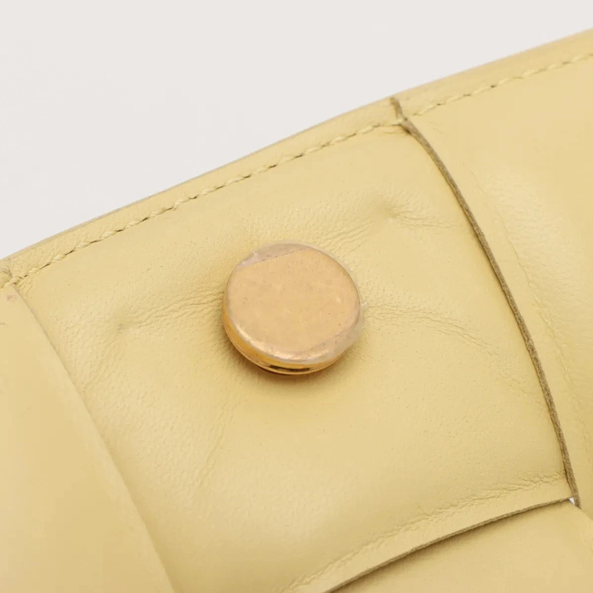 Pre-Loved Chain Cassette Shoulder Bag Intrecciato Leather with Gold Hardware, Pale Yellow