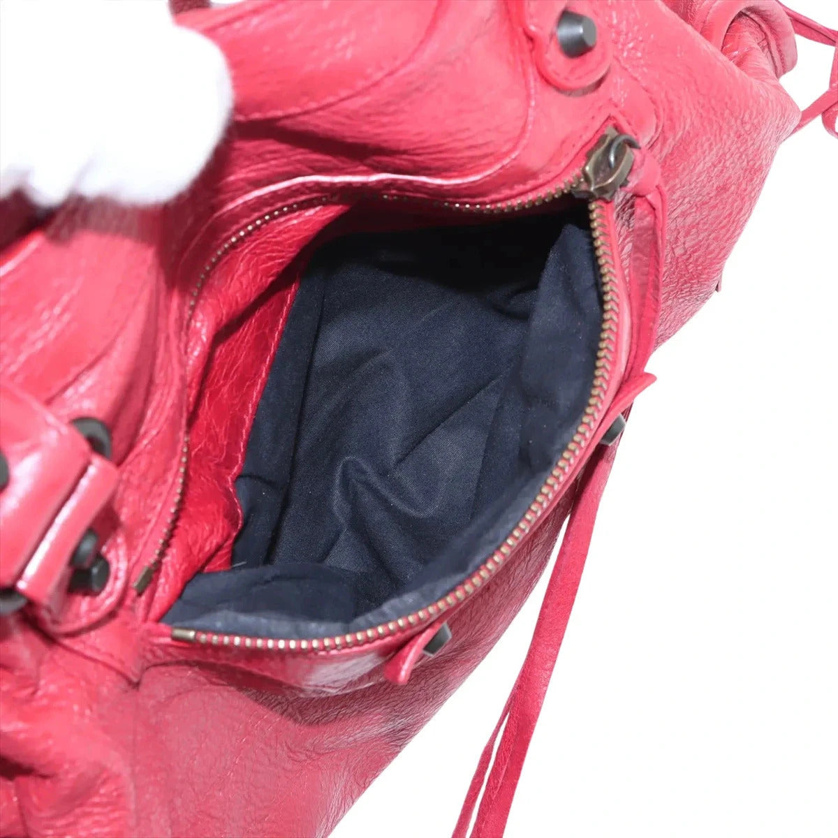 Pre-Loved City Handbag Leather with Matte Black Hardware, Red