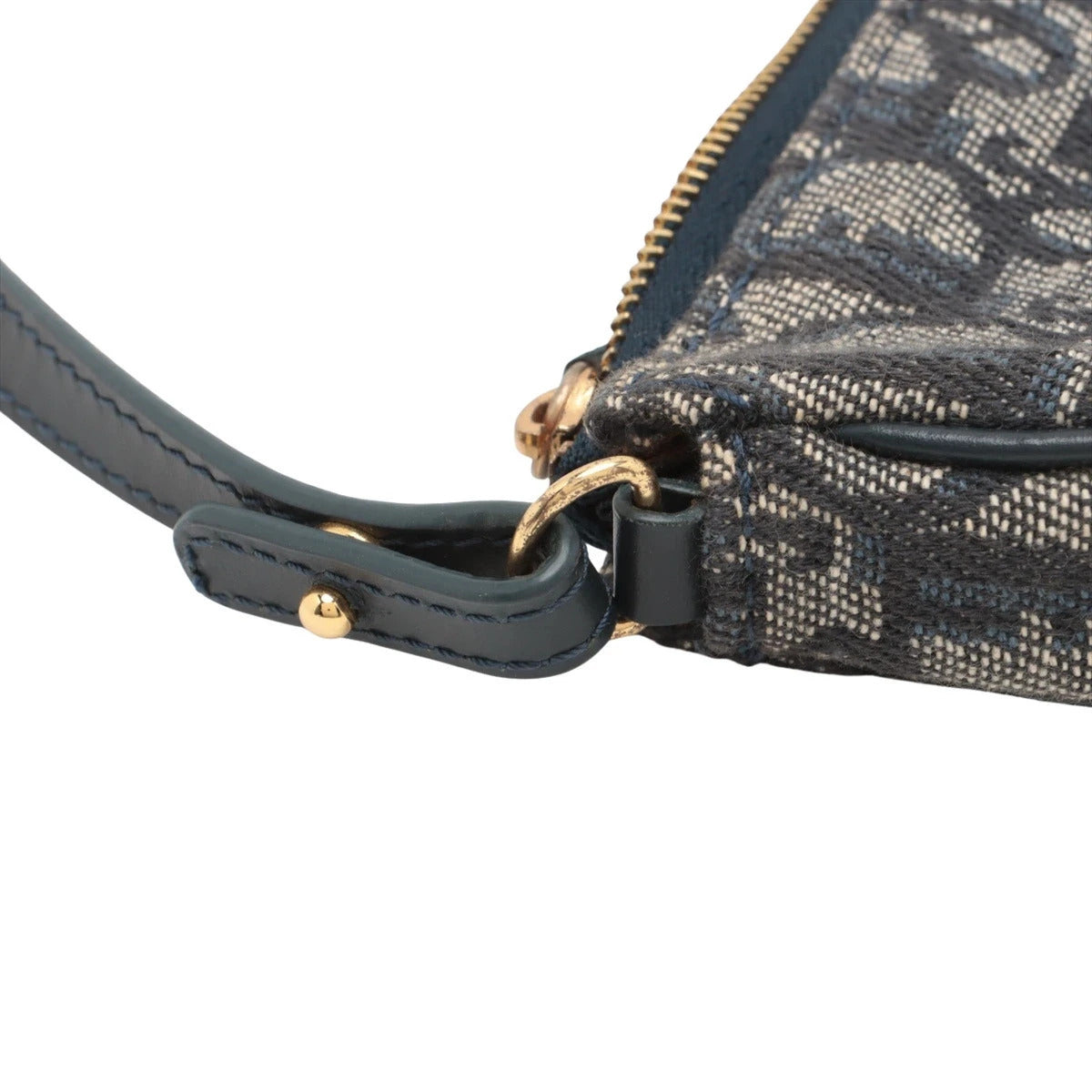 Pre-Loved Saddle Pochette Shoulder Bag Oblique Coated Canvas Mini with Gold Hardware, Navy Blue