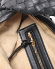 Pre-Loved Veneta Shoulder Bag Intrecciato Leather Medium with Gold Hardware, Black
