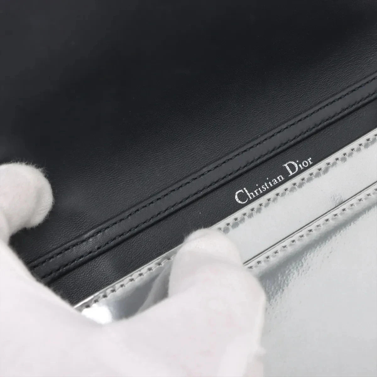 Pre-Loved Diorama Wallet on Chain Crossbody Bag Cannage Micro-Cannage Leather Small with Silver Hardware, Silver