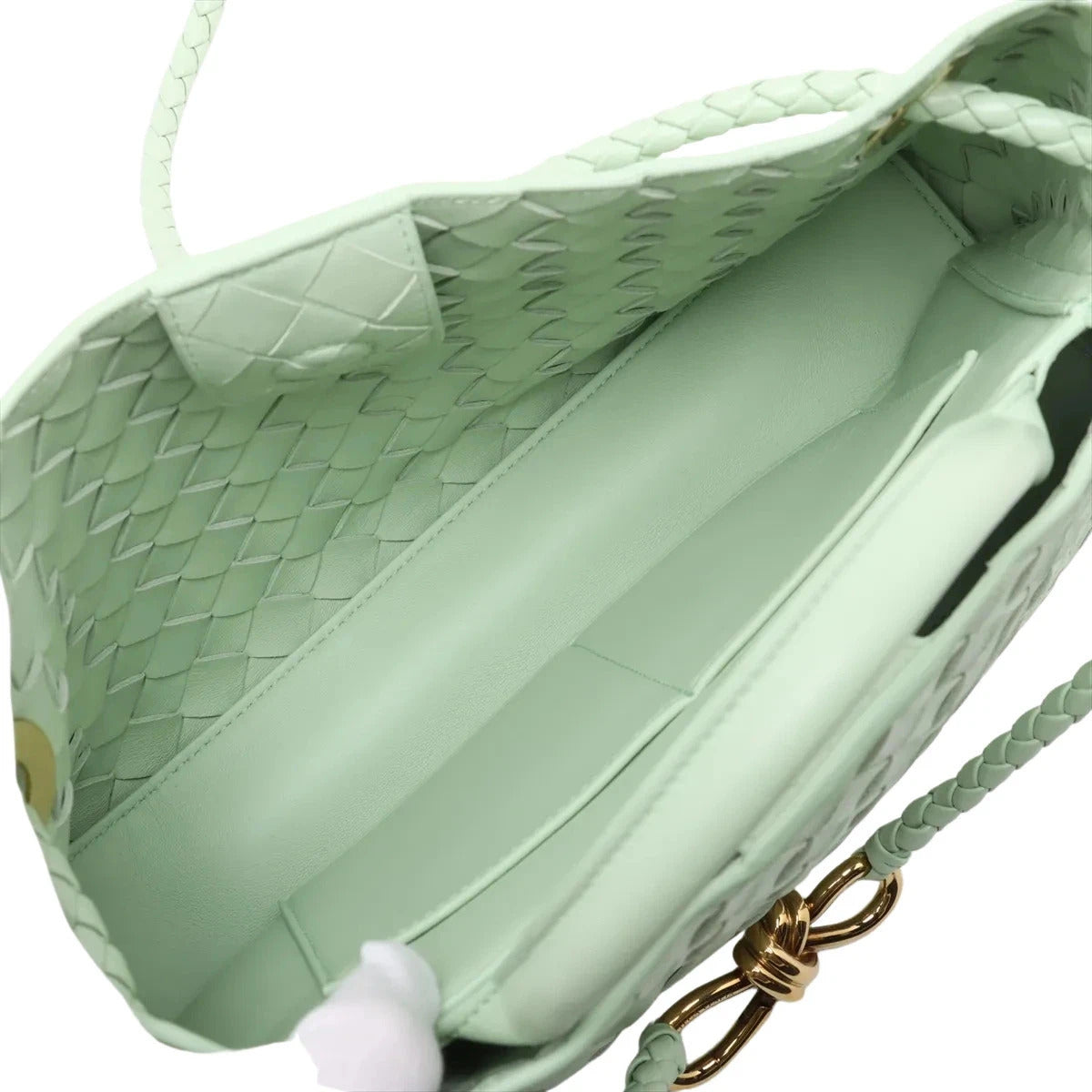 Pre-Loved Andiamo Handbag Intrecciato Leather Small with Gold Hardware, Mint Green