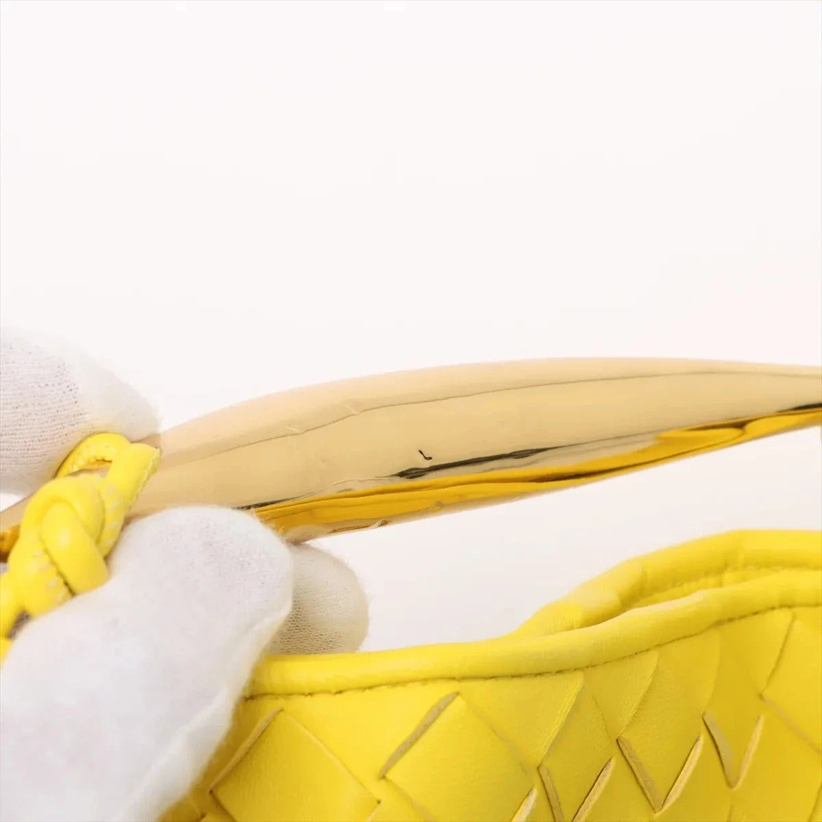 Pre-Loved Sardine Mini Shoulder Bag Intrecciato Leather Mini with Gold Hardware, Yellow